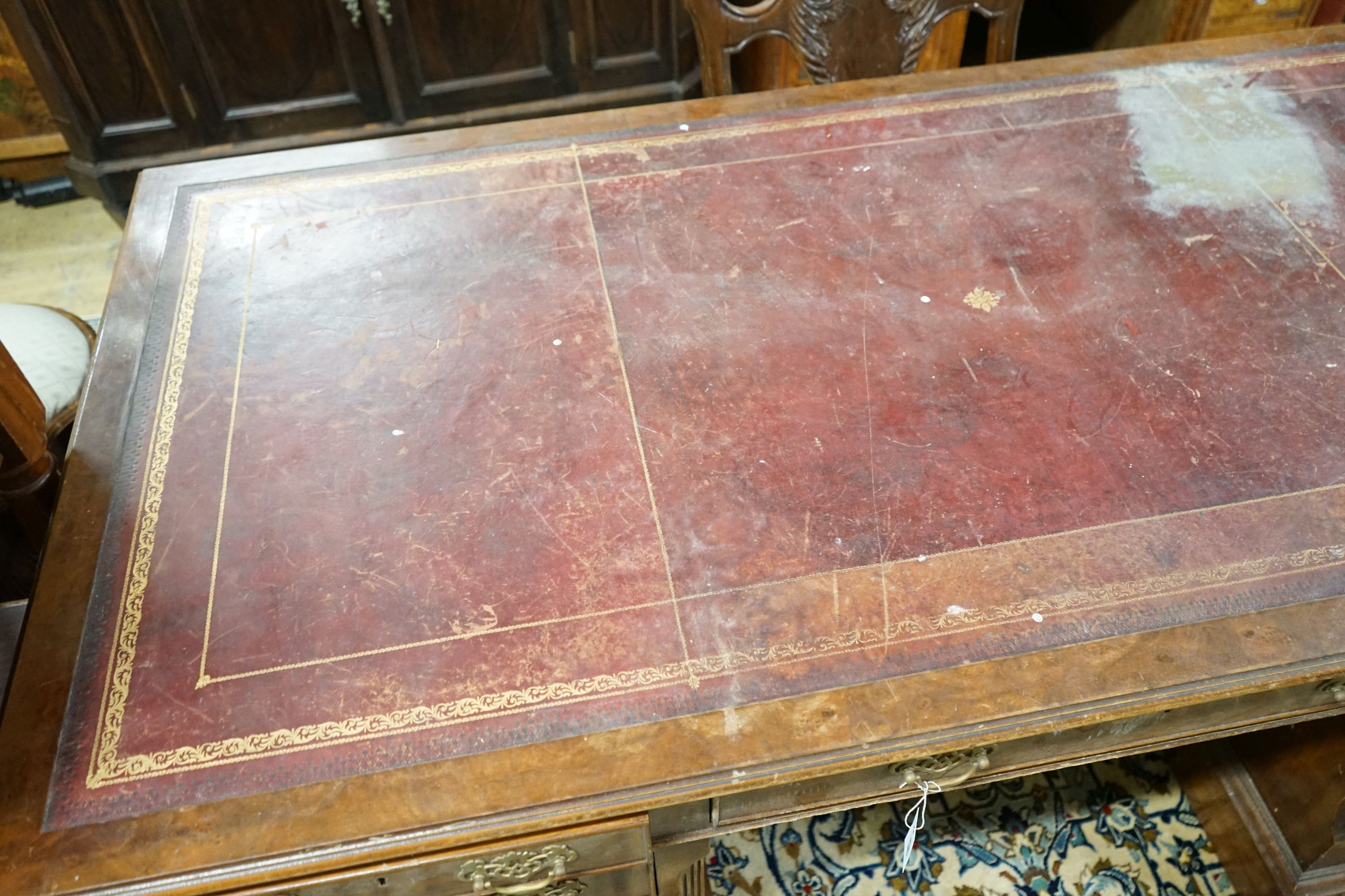 A George III style mahogany pedestal partner's desk, length 182cm, depth 91cm, height 76cm